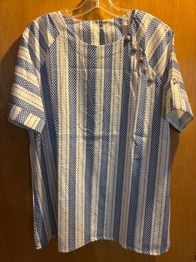 🆕White & Blue Striped Short-Sleeve blouse